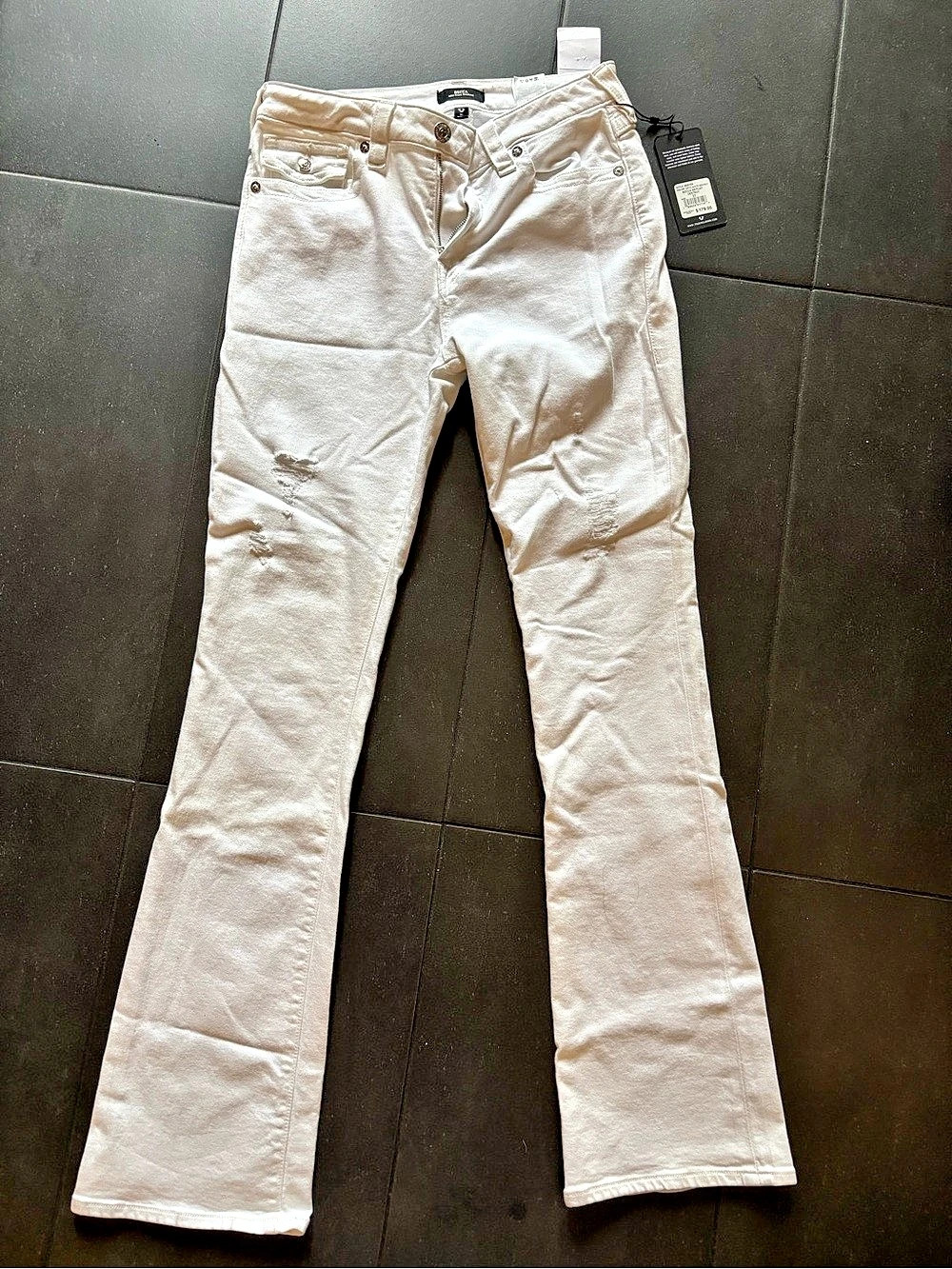 True Religion Becca SN Flap Destroy Bootcut Jeans White Waist 31